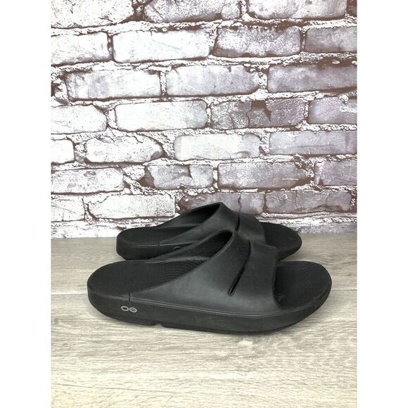 OOFOS Black Rubber Lightweight Recovery Slides Sandals Women’s 41EU/10M US Men 8 - Picture 3 of 16